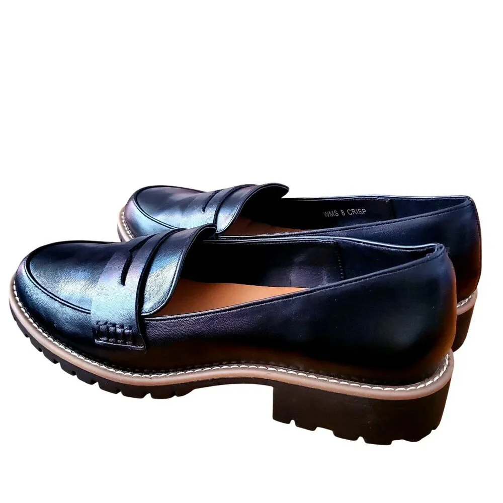 DV Dolce Vita 8 Lug Loafer Crisp Chunky Heel Slip On Shoes Vegan Suede Black